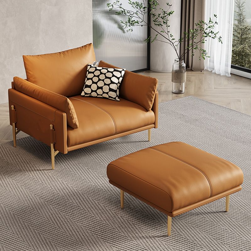 Glam Genuine Leather Living Room Pillow Top Arm Pillows Orange Seating
