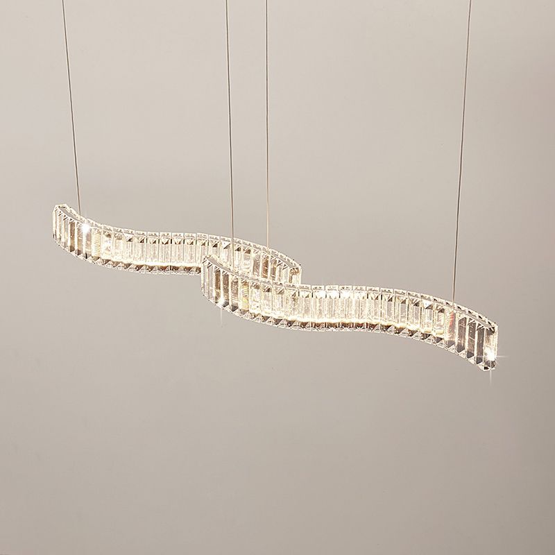Crystal sfaccettato che agita il ciondolo lineare isola lineare modernista LED Silver Appeding Light per sala da pranzo