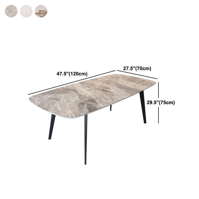 Modern Style Dining Table Sintered Stone Rectangle Table with Metal Base