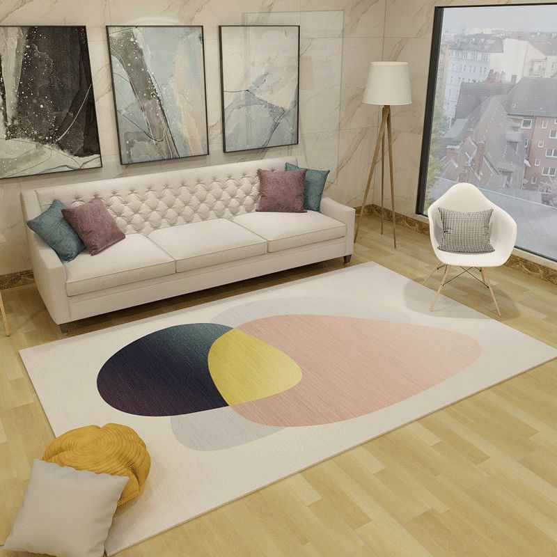 Minimalist Living Room Rug Multicolor Abstract Color Block Carpet Polyester Washable Pet Friendly Anti-Slip Backing Rug