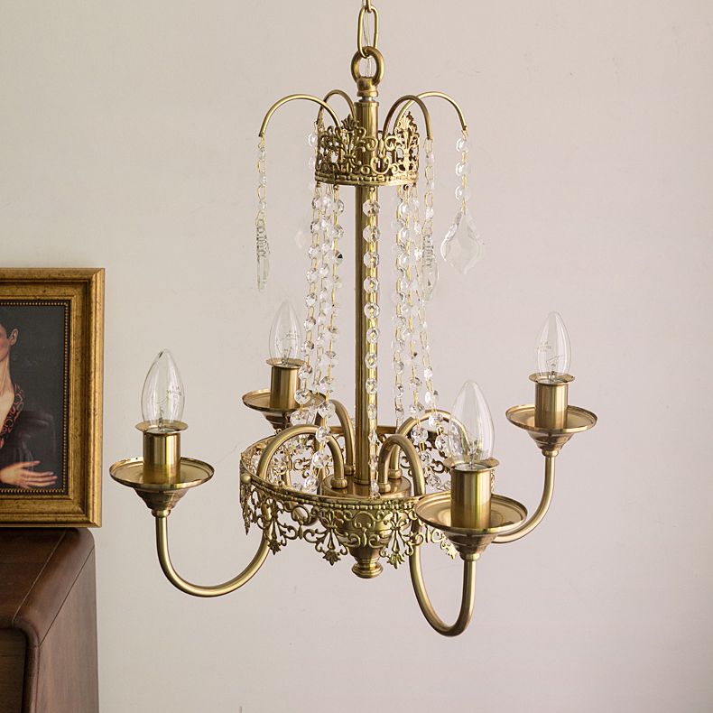 17.7" Diameter French Style Chandelier 4-Lights Metal Candlestick Pendant Light with Clear Crystal