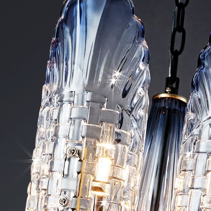 Peacock kroonluchter verlichting moderne gradiënt paarsachtig blauw glas woonkamer hangend licht