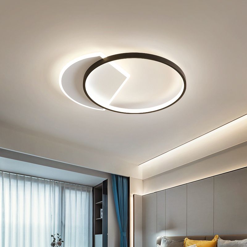 Luminaire encastré rond plafonnier de chambre à coucher LED en métal moderne, Noir et blanc