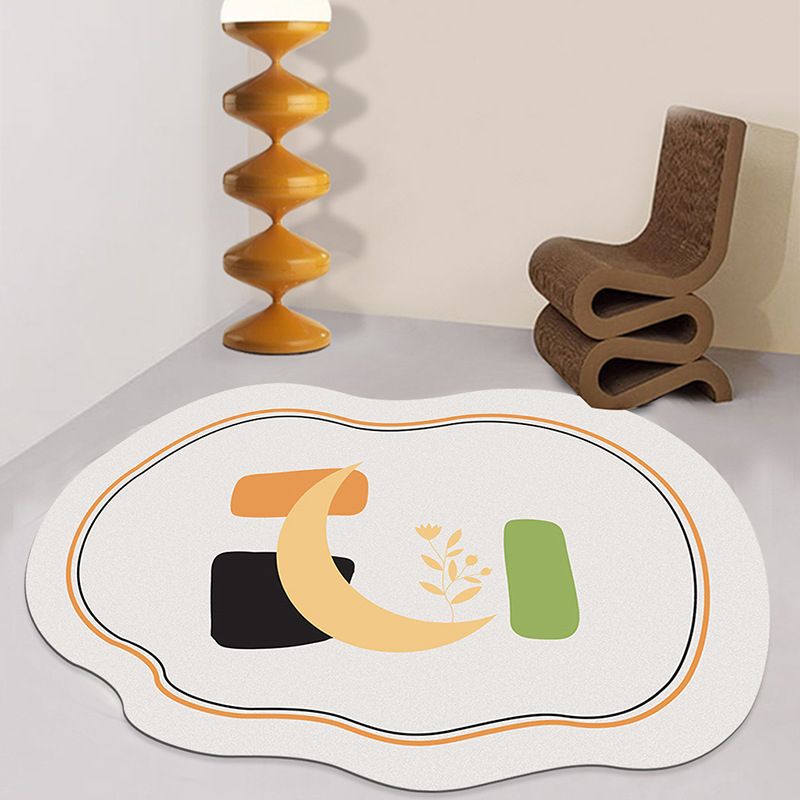 White Contrast Color Rug Polyester Modern Rug Stain Resistant Rug for Living Room