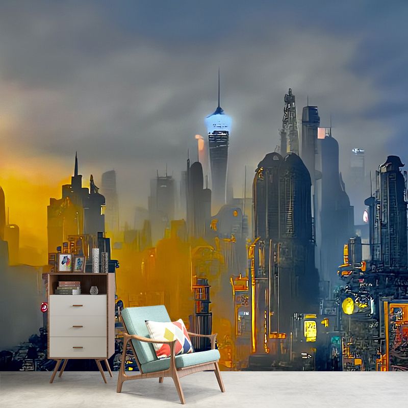 City Skyscraper Pattern Wall Mural Moisture Resistant for Wall Decor