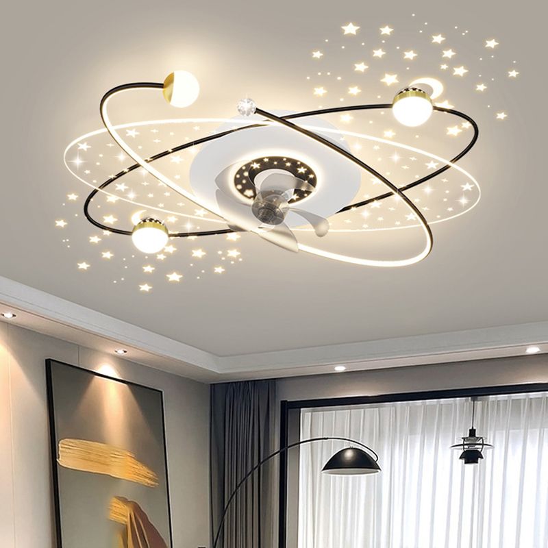 Modern LED Ceiling Fan Lamp Oval Metal Fan Lighting for Living Room