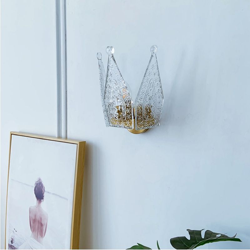 Glass Crown Shaped Wall Sconce Lights Modern Style 1 Light Wall Mounted Lamps