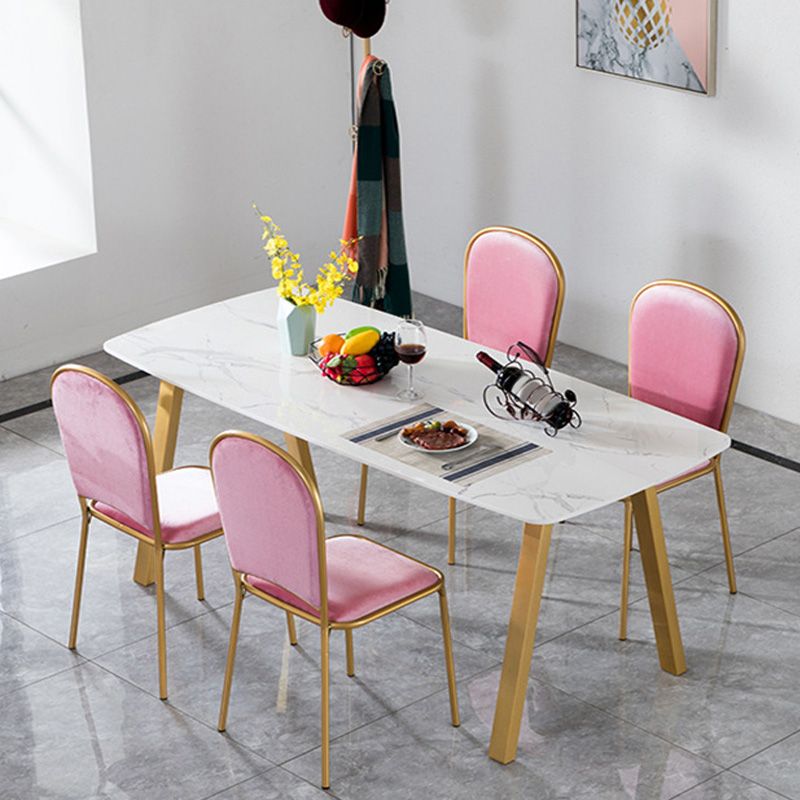 Rectangle Golden Base Dining Table Glam Faux Marble Table for Kitchen