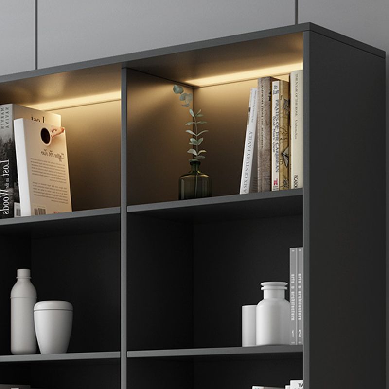 Faux Wood Modern Storage Cabinet Glass Sliding Doors Display Cabinet for Living Room