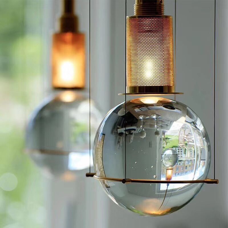 Kugel anheitige Deckenleuchte postmoderne klare Glas Eins Goldhanglampe Kit mit Mesh Top