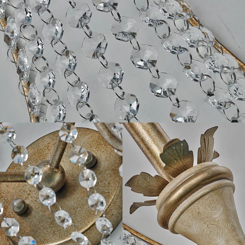 2 lichten Empire Wall Light Vintage Style Metalen wandlamp met heldere kristallen kraal in champagne -afwerking