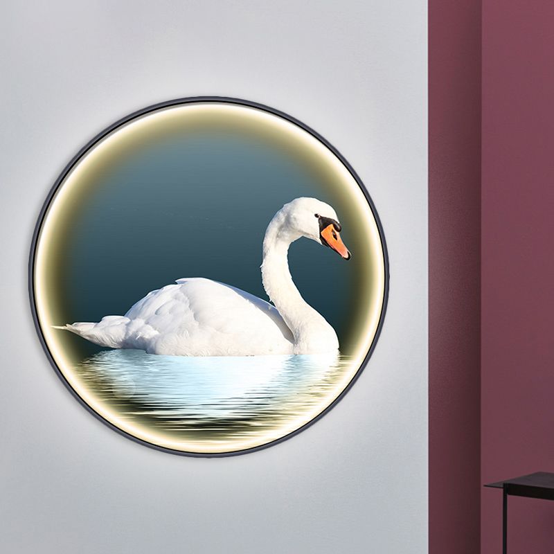 Accesorio de lámpara mural de la pared del dormitorio redondo metal metal cisne asiático superficie de pared de la superficie en blanco, izquierda/derecha