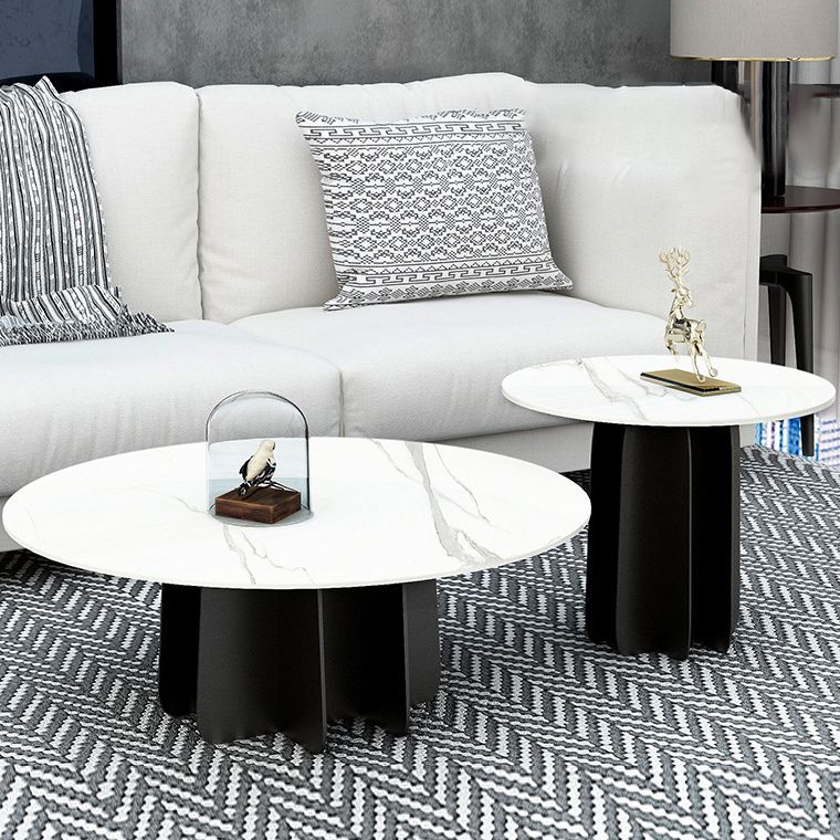Contemporary Round Stone Pedestal Coffee Cocktail Table - 13.8''/15''/17.7'' H