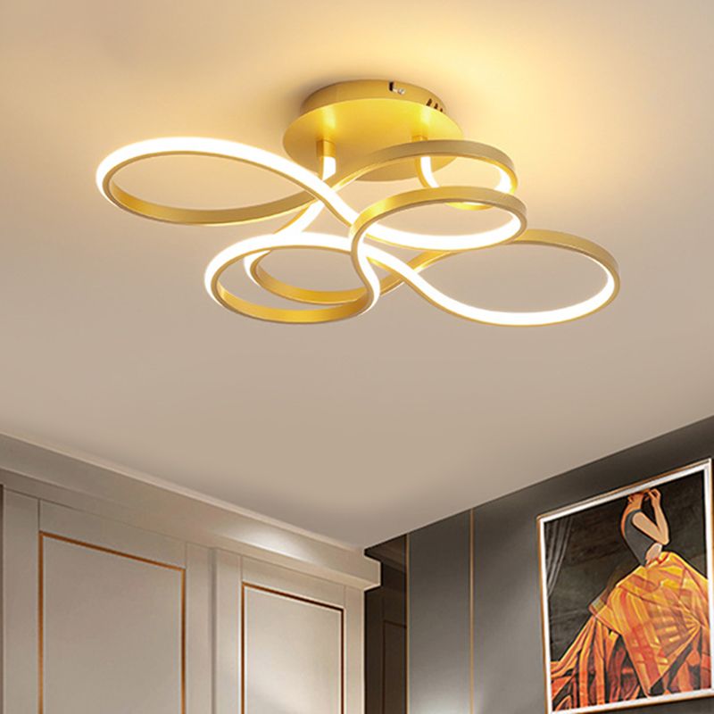 Metallic Twisted Line Flush Mount Simplicity White/Brass/Gold LED Close to Ceiling Lighting, White/3 Color Light