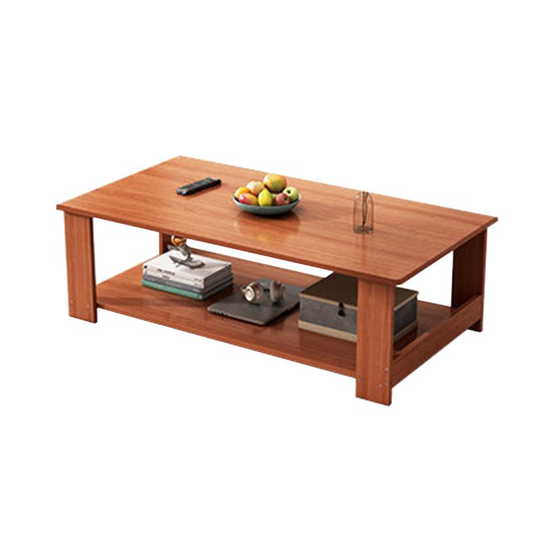 Modern Style Rectangular Wooden Table 4 Legs Base with Storage Rack Coffee Table