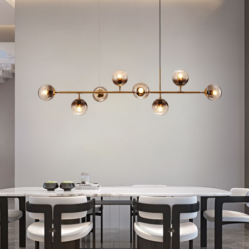 Metal Linear Design Island Lighting Fixture Modern Minimalist Glass Bubble Shade Hanging Light for Kitchen Dining Room