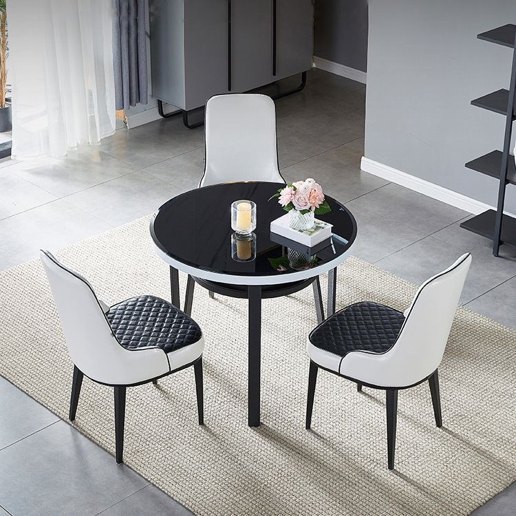 Glass Dining Room Table for 2 Person Round Tabletop with Storage