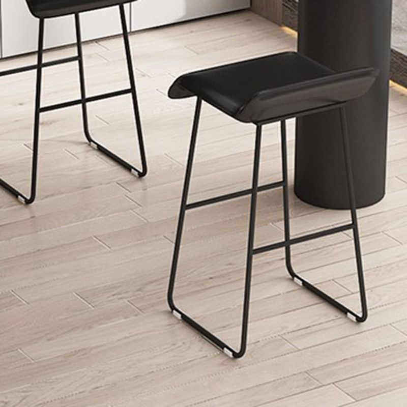 Scandinavian Leather Metal Counter Stools Low Back Bar Stools with Solid Wave Seat