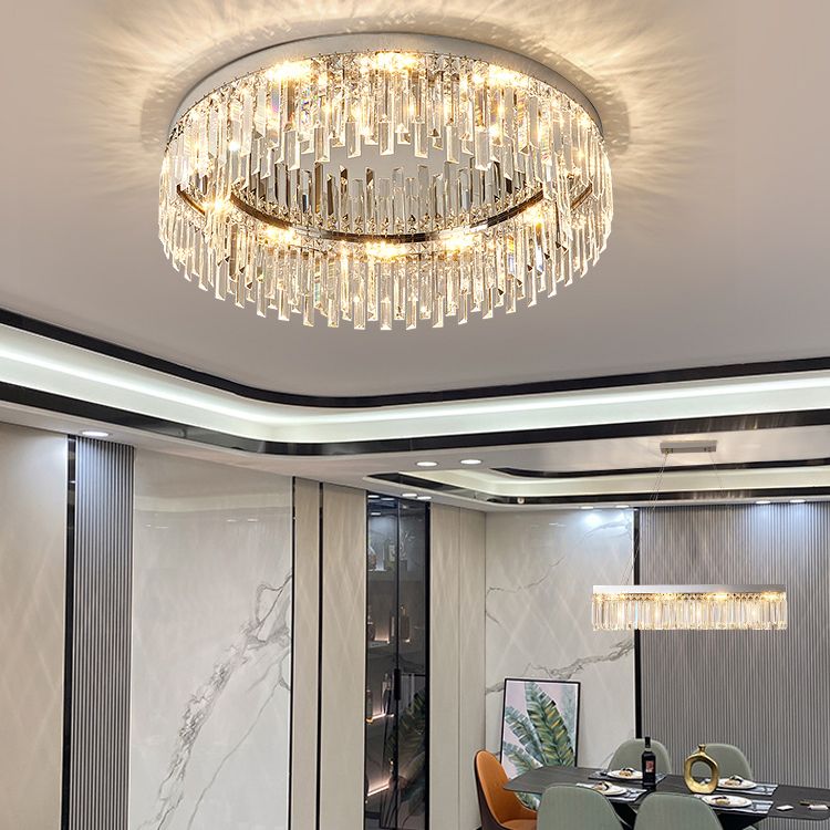 Plafonnier LED rond de luxe moderne en acier inoxydable, montage encastré pour salon