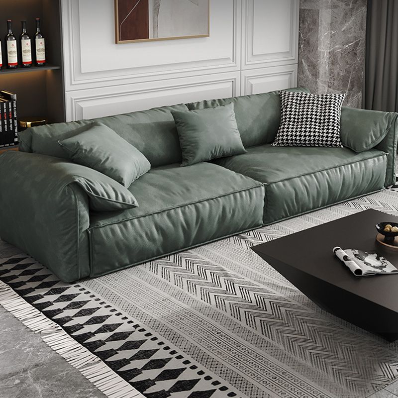 Green Contemporary Faux Leather Pillow Top Arm Standard Sofa with Loose Back