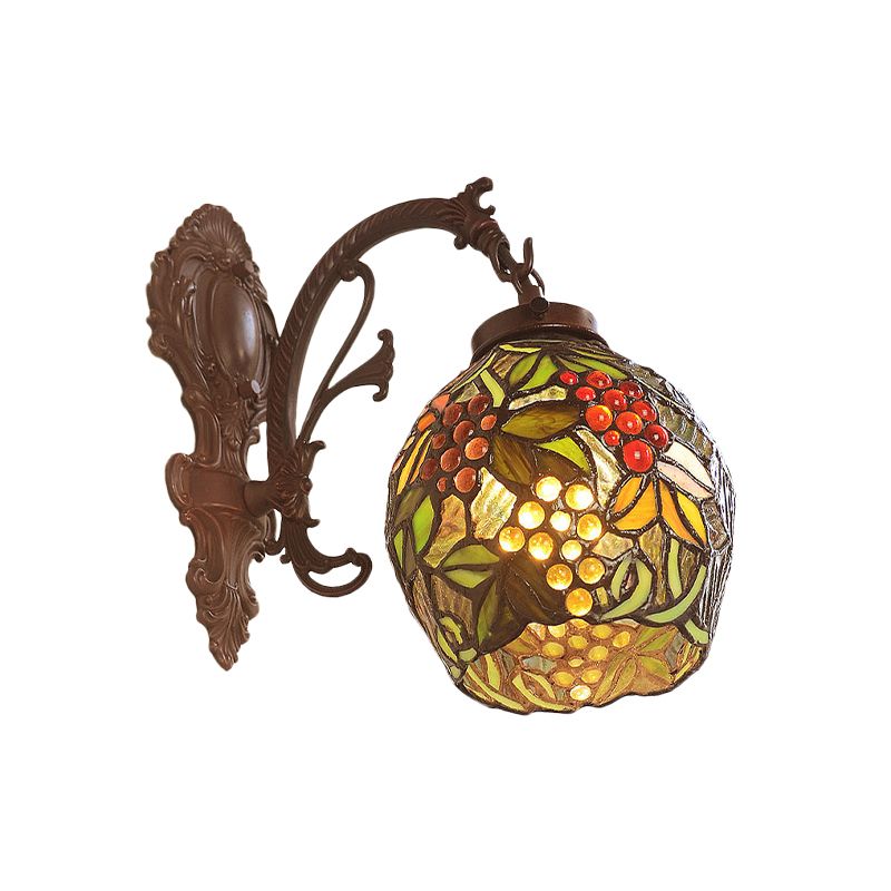 Copper Dome Surface Wall Sconce Victorian 1 Light Stained Art Glass Grape Patterned Wall Light Fixture for Dining Room