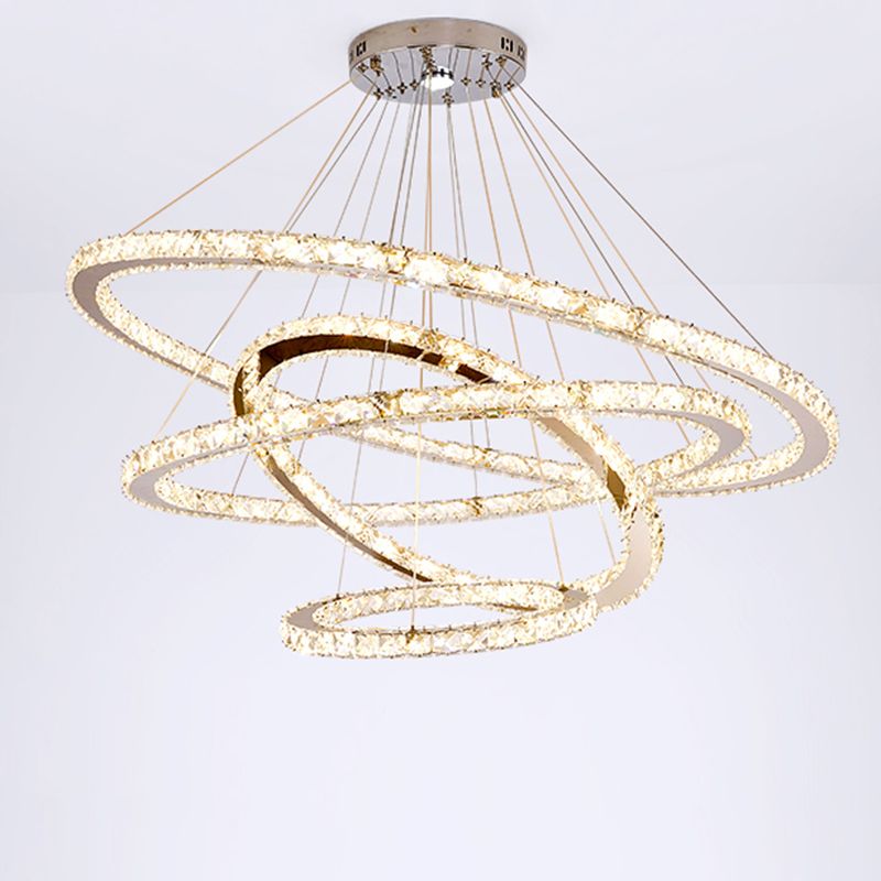 Contemporary Tiered LED Hanging Ceiling Lights Gold Crystal Pendant Chandelier for Living Room