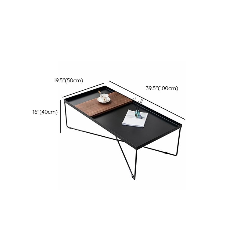 Tray Top Coffee Table Iron Cross Legs Cocktail Table in Black