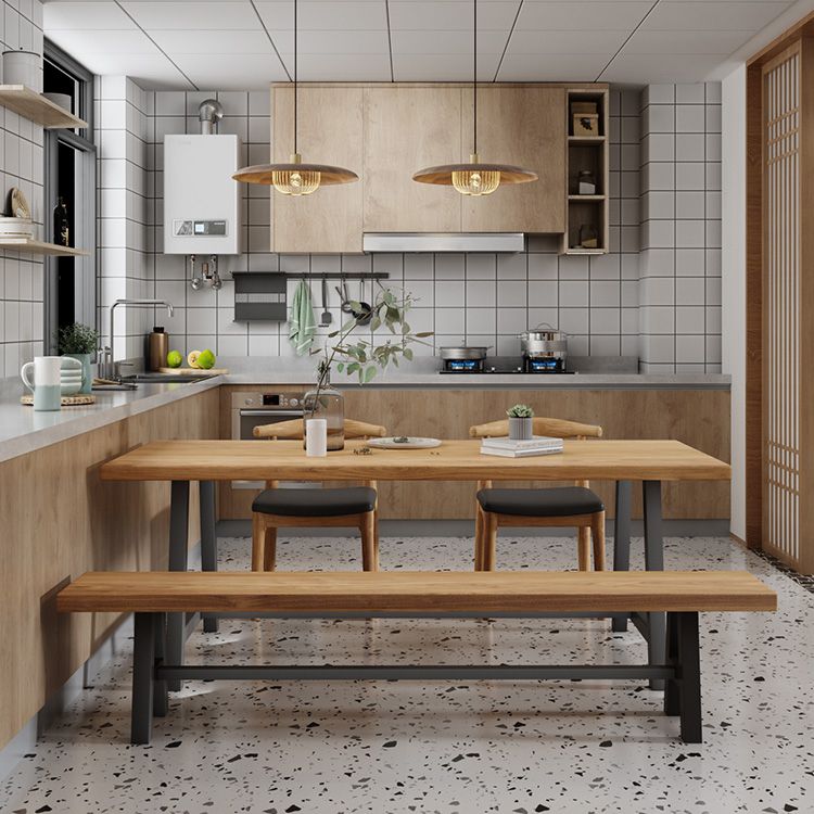 Industriële vaste houten rechthoek dineren kaki standaard eettafel met schroefbasis