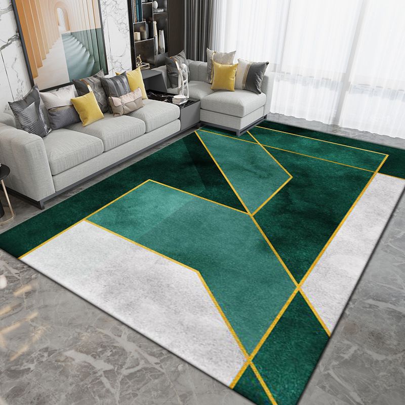 Grey Modern Rug Geometric Pattern Polyester Area Carpet Stain Resistant Rug for Living Room