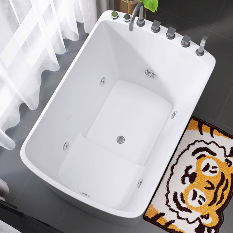 Modern White Acrylic Rectangle Bathtub Freestanding Soaking Bathtub with Drain Bath Tub