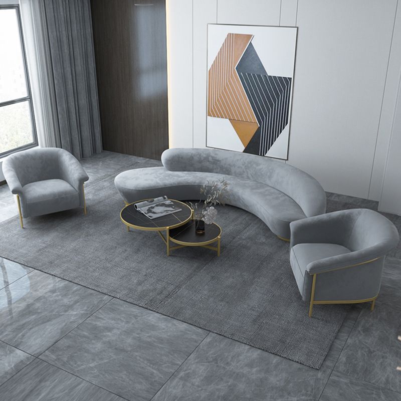 Modern Curved Sofa with Slopped Arm and Golden Base for Living Room
