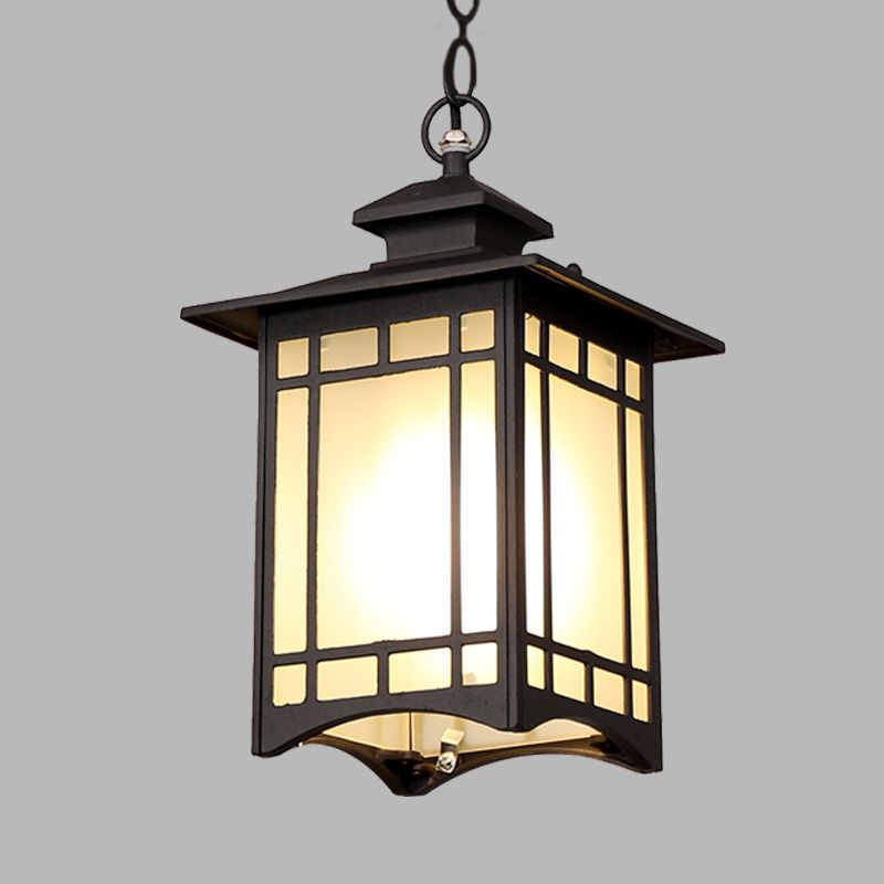 Black Finish Open Bottom Pendant Rustic Frosted Glass 1-Bulb Courtyard Hanging Ceiling Light