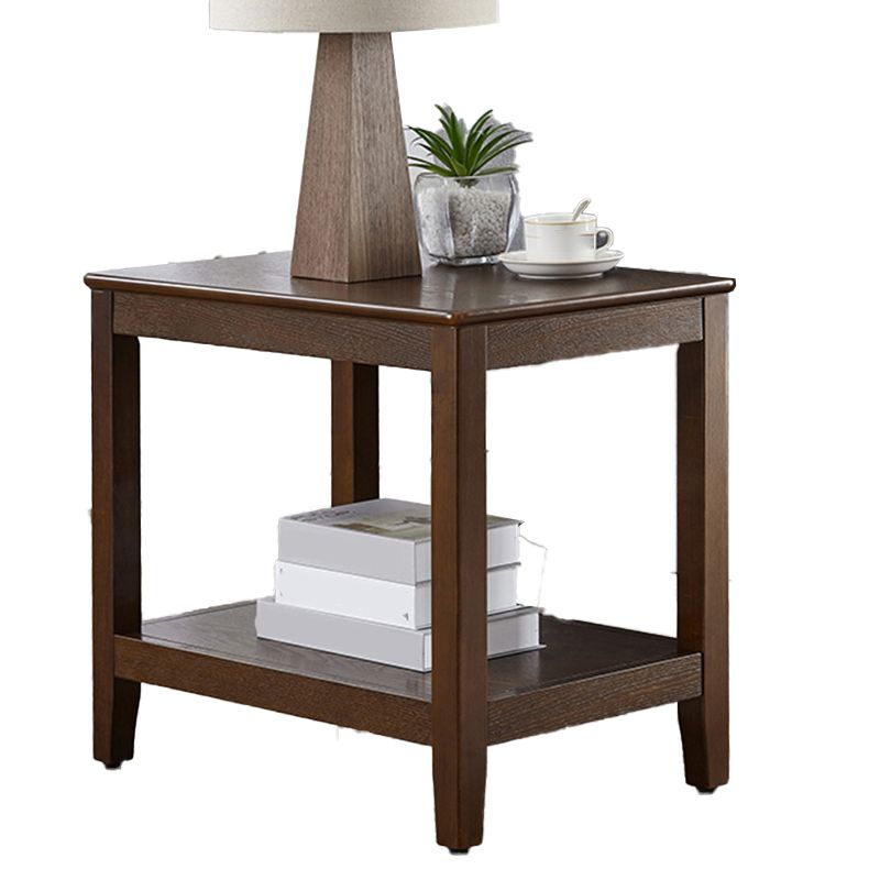 Modern Square / Rectangle Top Side Table Wooden 4 Legs End Table with Shelf