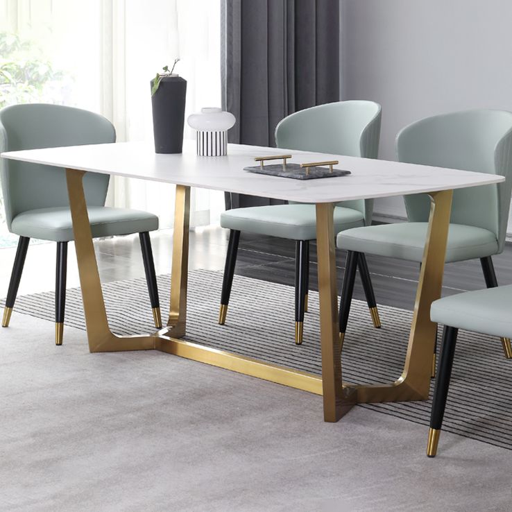 Luxury Sintered Stone Dining Table Rectangle Table with Metal Trestle Base