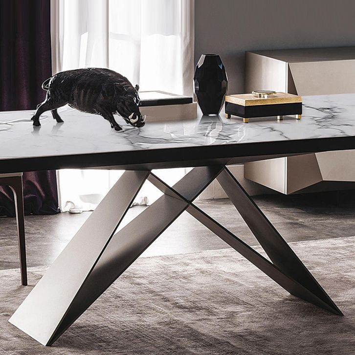 Rectangle Dining Table Industrial Stone Top Dining Table with Stainless Steel Base