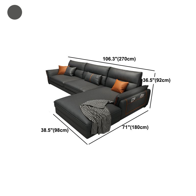 Recessed Arm Dark Gray Modern Chaise Faux Leather L-Shape Sofa