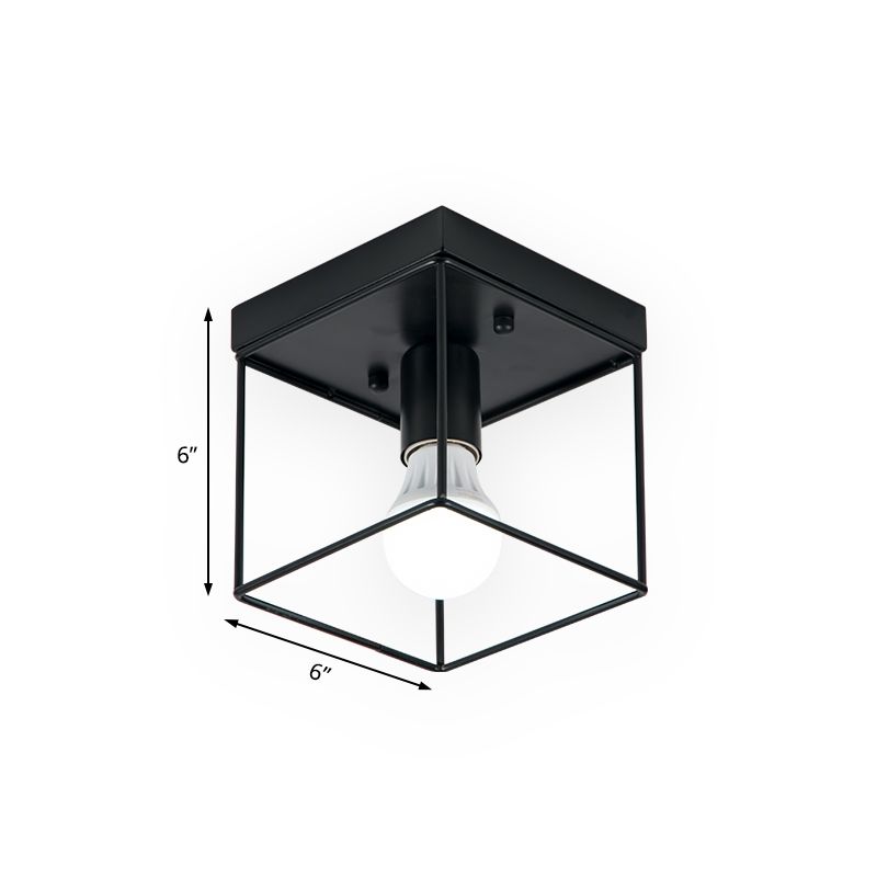 1 Light Ceiling Light Fixture with Frame Squared Shade Metal Industrial Indoor Flushmount Light in Black/White