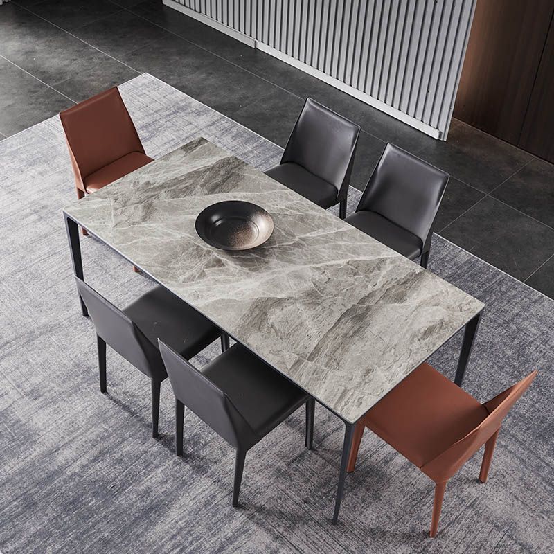 Rectangle Sintered Stone Dining Table Industrial Style 4 Legs Base Table for Home