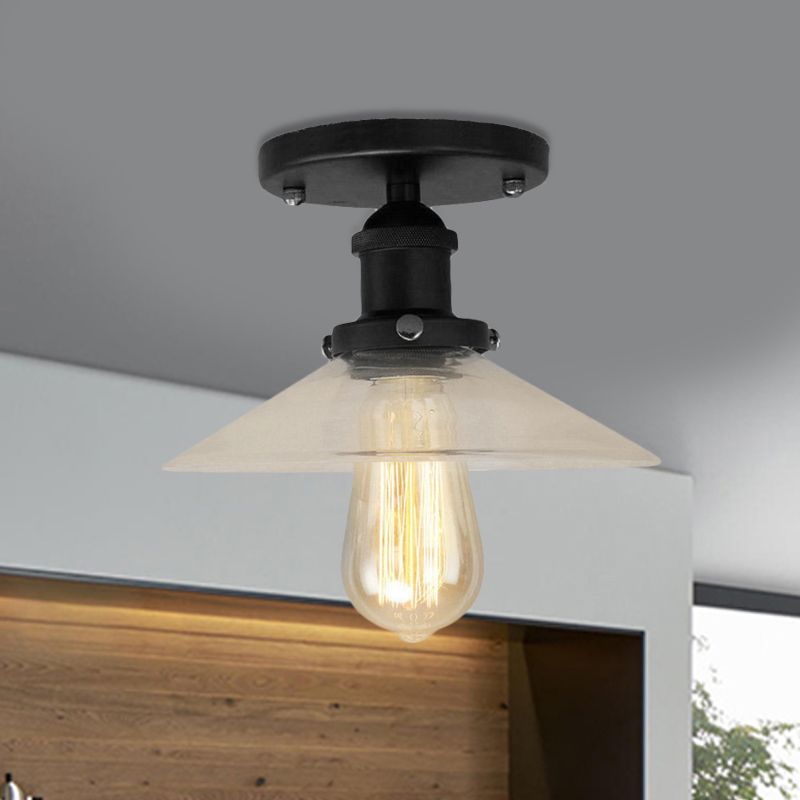 Soucoupe en verre givré, éclairage semi-affleurant, luminaire de cuisine vintage à 1 ampoule, noir/laiton/cuivre