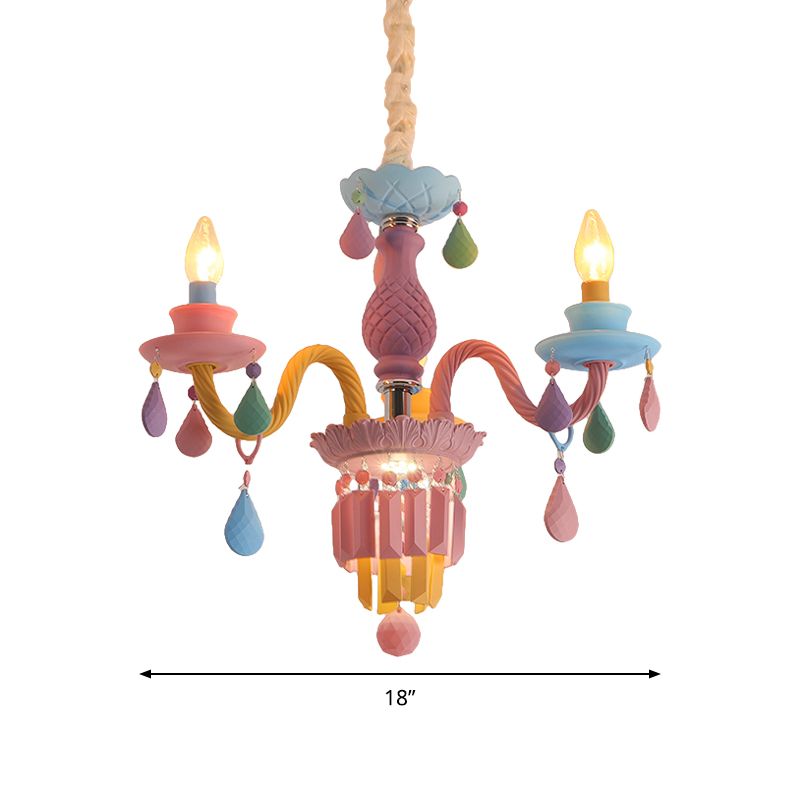 Nursing Room Foyer Candle Pendant Light Glass Kids Multi-Color Chandelier with Teardrop