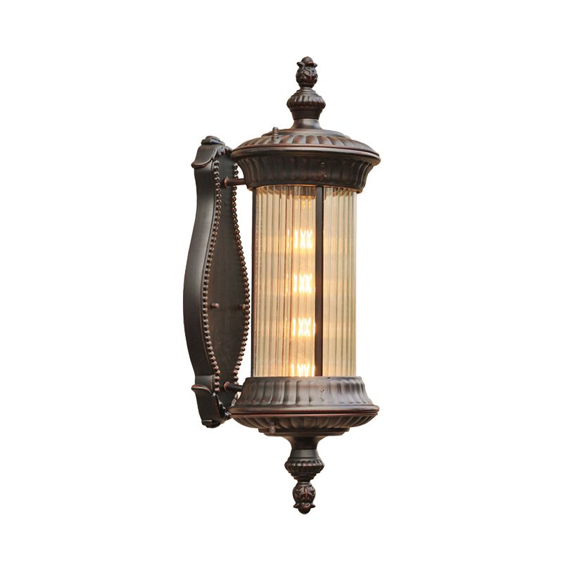 Black 1-Light Wall Sconce Lamp Country Clear Ribbed Glass Cylindrical Wall Lighting Ideas
