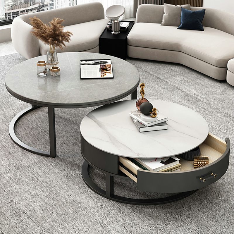 Frame Coffee Table Set Slate Cocktail Table with Storage Drawers