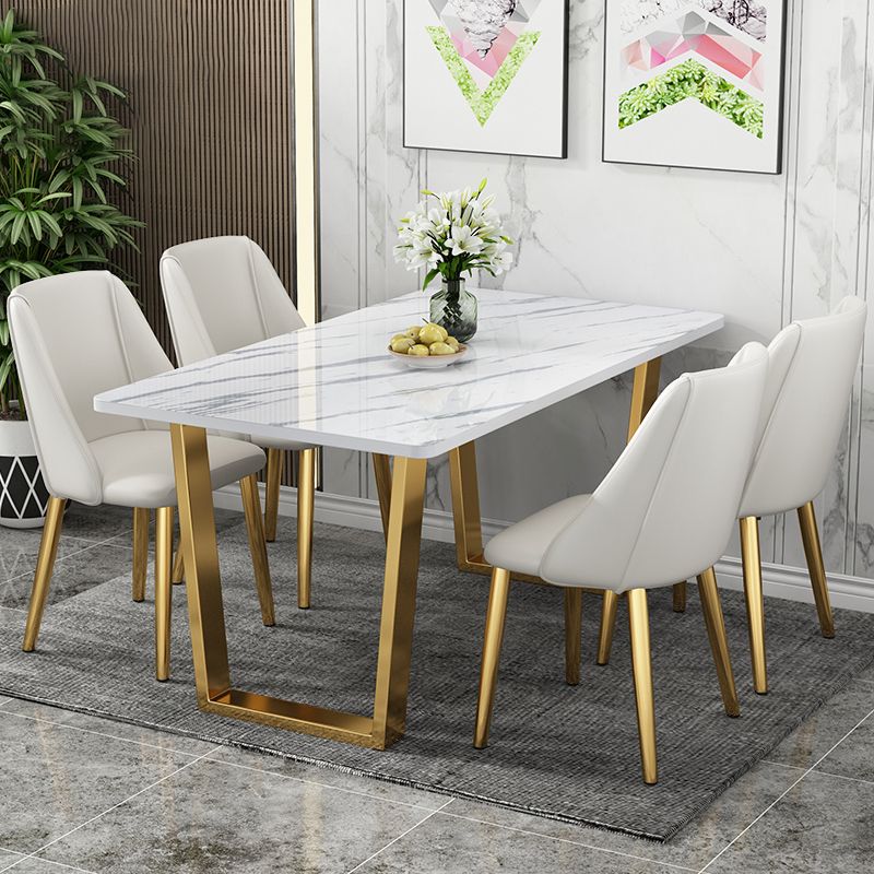 Metal Traditional Luxury Rectangle Table White Sintered Stone Table with Sled Base