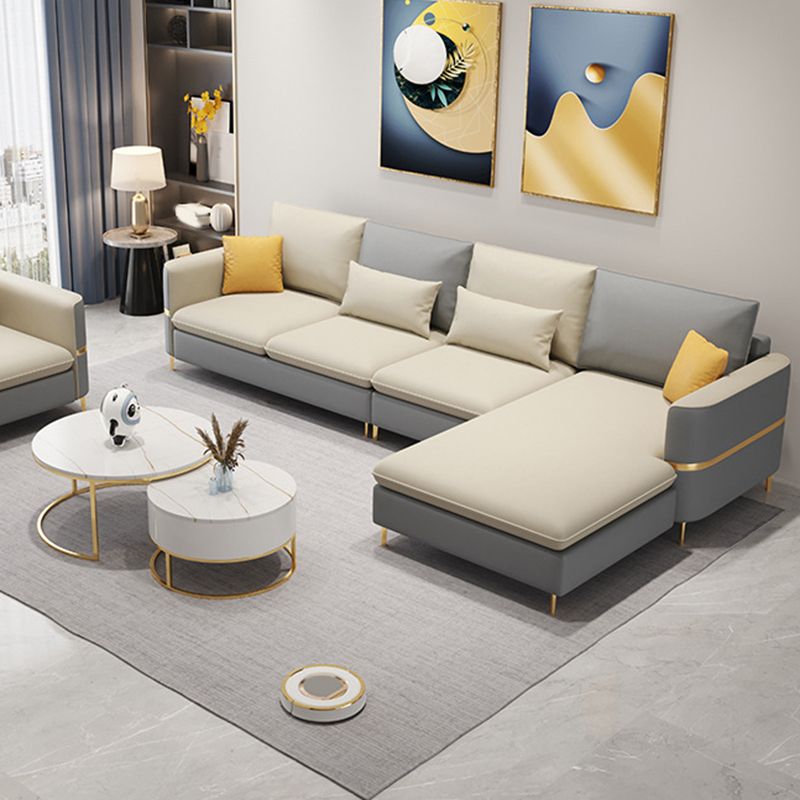 35.4"H Modern Square Arm Faux Leather Sofa& Chaise for Living Room