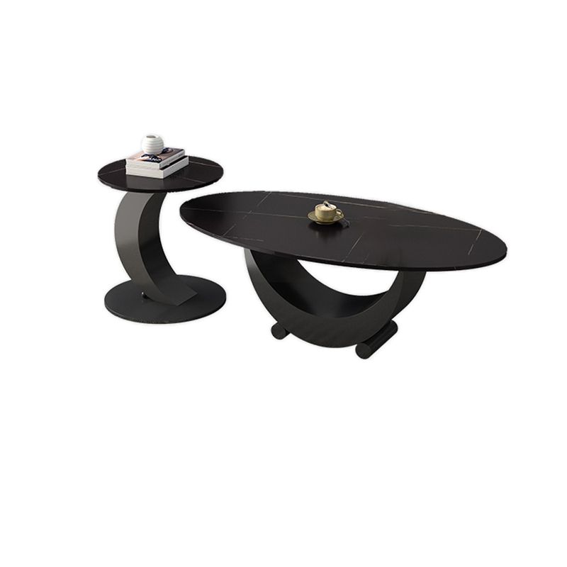 Abstract Base Design Oval/round Slate Table with Metal Base Coffee Table