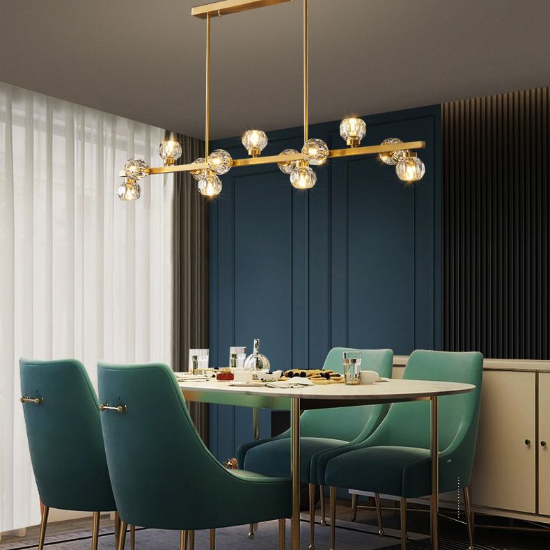 Simplicité Island Pendant Light Gold Linear Island Lightture Disponction avec de l'ombre en cristal