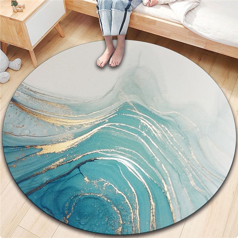 Round Contemporary Rug Living Room Abstract Pattern Carpet Stain Resistant Indoor Rug