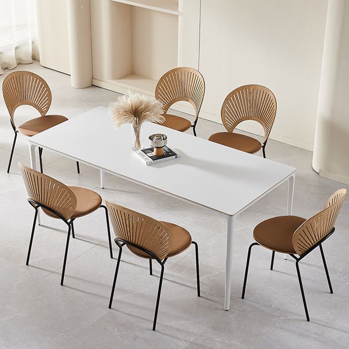 Modern 1/2/5/7 Pieces Dining Room Table Rectangle Stone Furniture in White