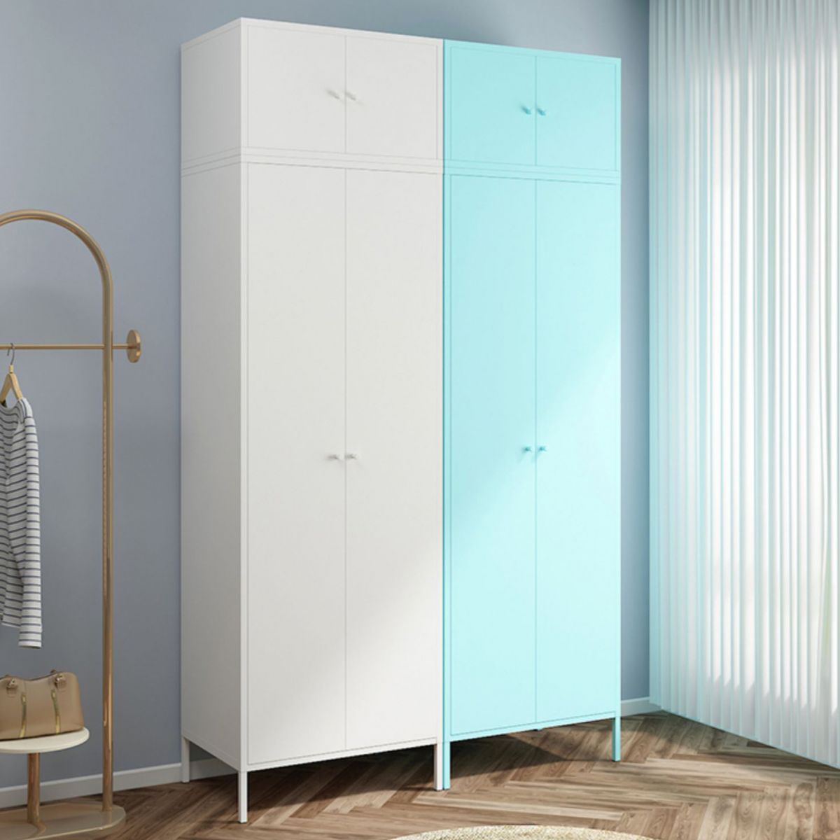 Contemporary Style Metal Wardrobe Adjustable Shelves Wardrobe Closet with Legs