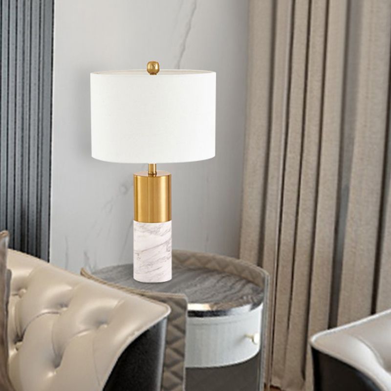 Lampada da notte con paralume dritto Lampada da tavolo moderna in tessuto a 1 testa Nero/Grigio/Bianco per camera da letto, 12,5"/15" W